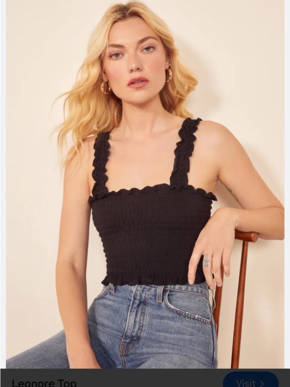 Reformation leonore top smocked black top SZ XS